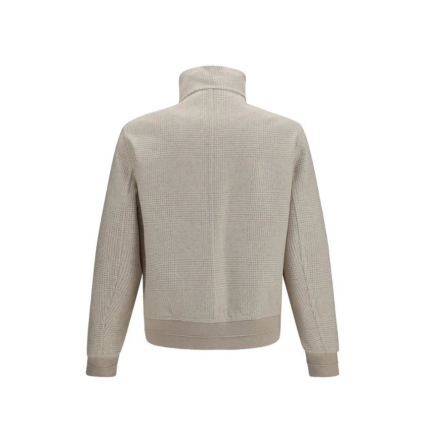 Blouson bomber BRUNELLO CUCINELLI col montant cachemire prince de galles écru réversible beige