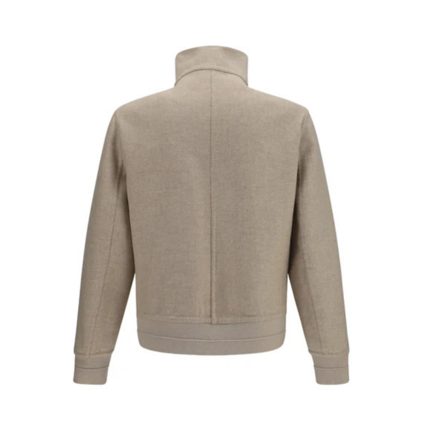Blouson bomber BRUNELLO CUCINELLI col montant cachemire prince de galles écru réversible beige