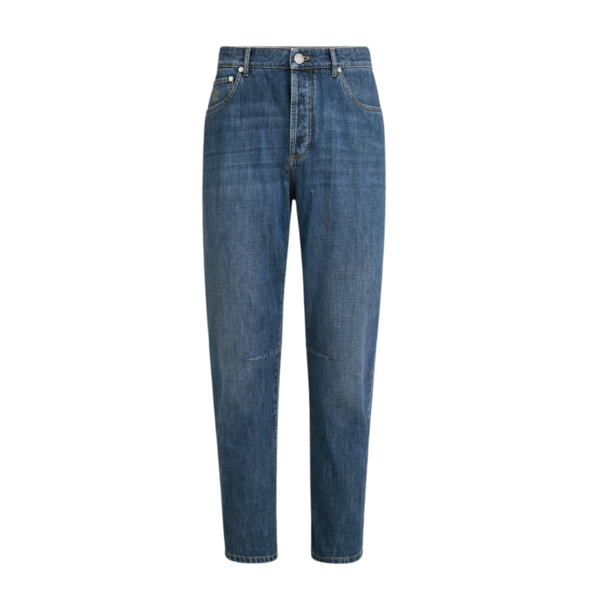 Pantalon Jean BRUNELLO CUCINELLI cinq poches denim léger coton bleu délavé
