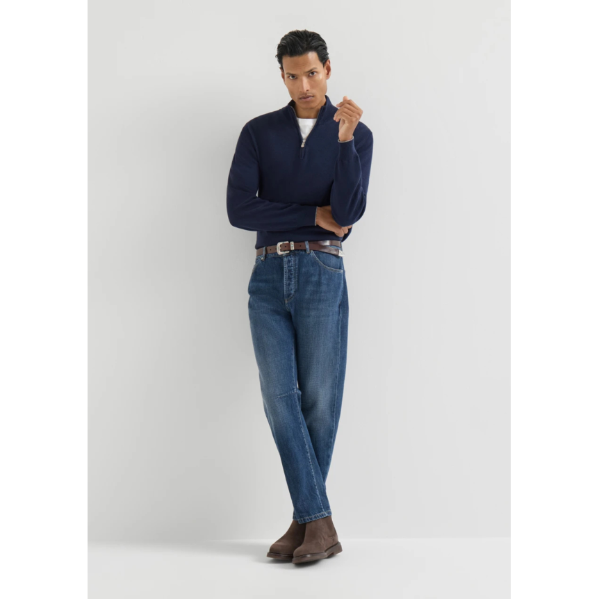 Pantalon Jean BRUNELLO CUCINELLI cinq poches denim léger coton bleu délavé