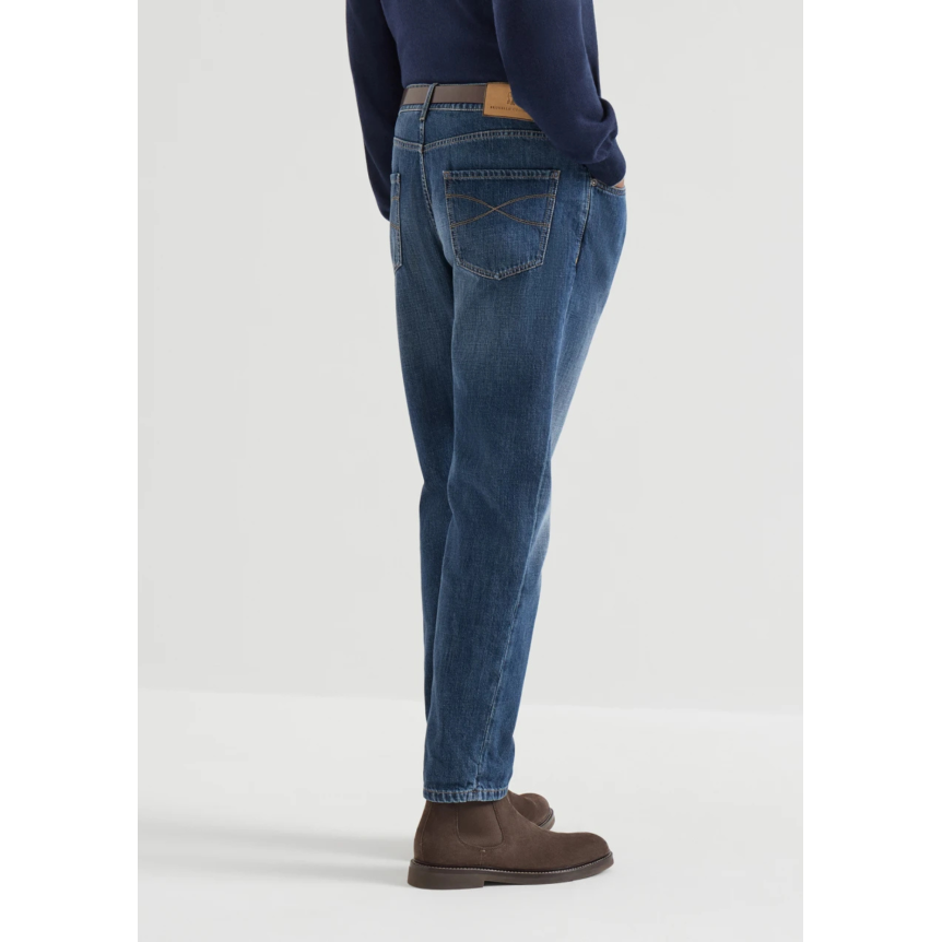 Pantalon Jean BRUNELLO CUCINELLI cinq poches denim léger coton bleu délavé