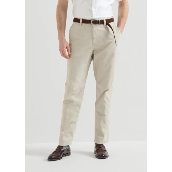 Pantalon BRUNELLO CUCINELLI en gabardine de coton émerisé écru