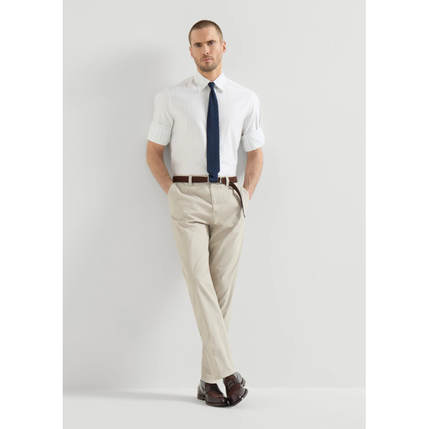 Pantalon BRUNELLO CUCINELLI en gabardine de coton émerisé écru