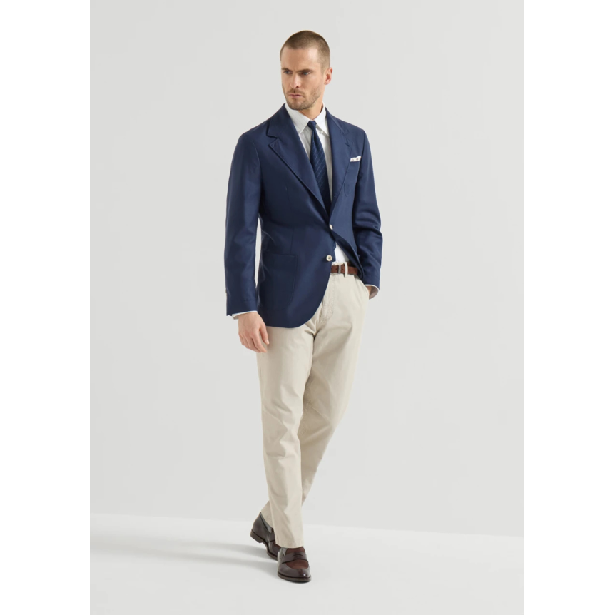 Pantalon BRUNELLO CUCINELLI en gabardine de coton émerisé écru