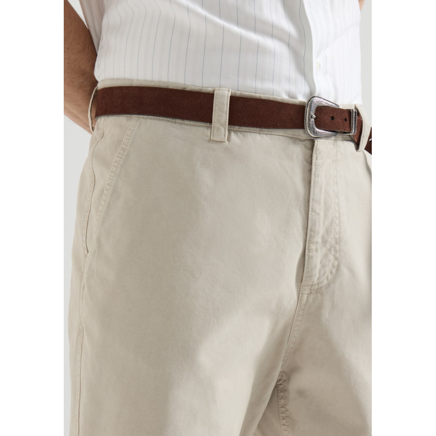 Pantalon BRUNELLO CUCINELLI en gabardine de coton émerisé écru