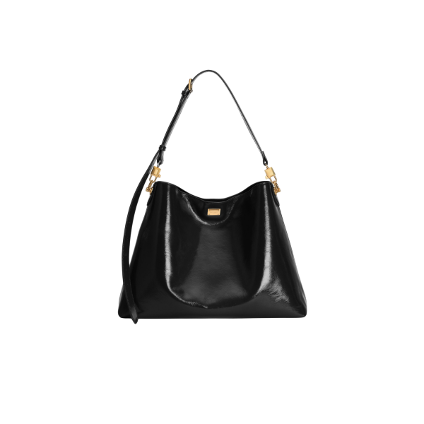 DOLCE & GABBANA Grand sac à bandoulière Vittoria en cuir de veau brillant noir