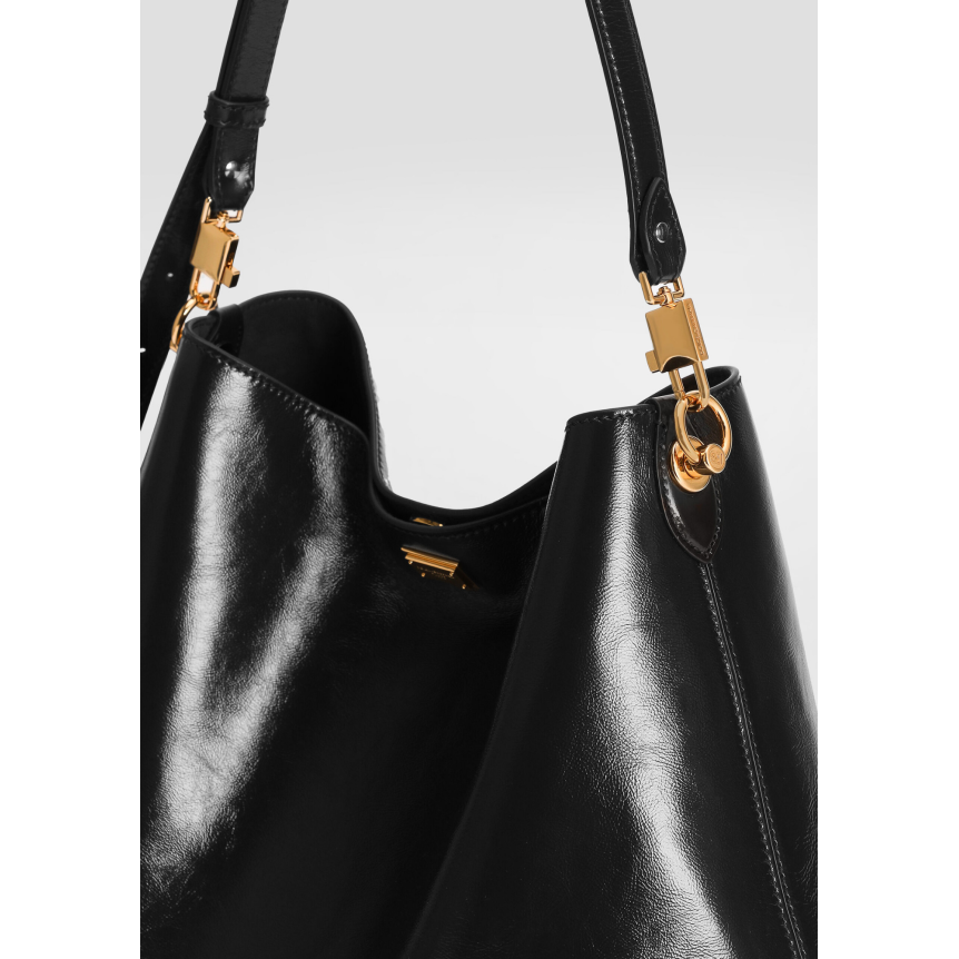 DOLCE & GABBANA Grand sac à bandoulière Vittoria en cuir de veau brillant noir