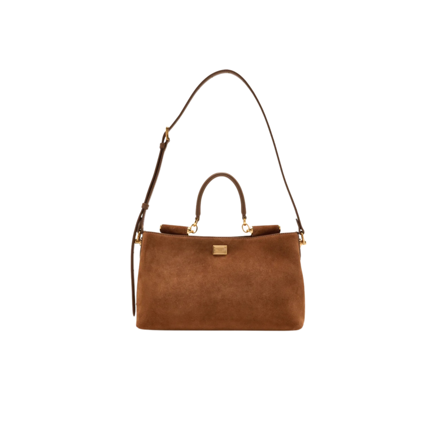 DOLCE & GABBANA Sac à main porté épaule Vittoria en daim marron écureuil