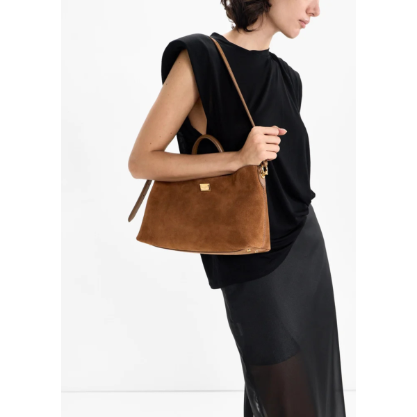 DOLCE & GABBANA Sac à main porté épaule Vittoria en daim marron écureuil