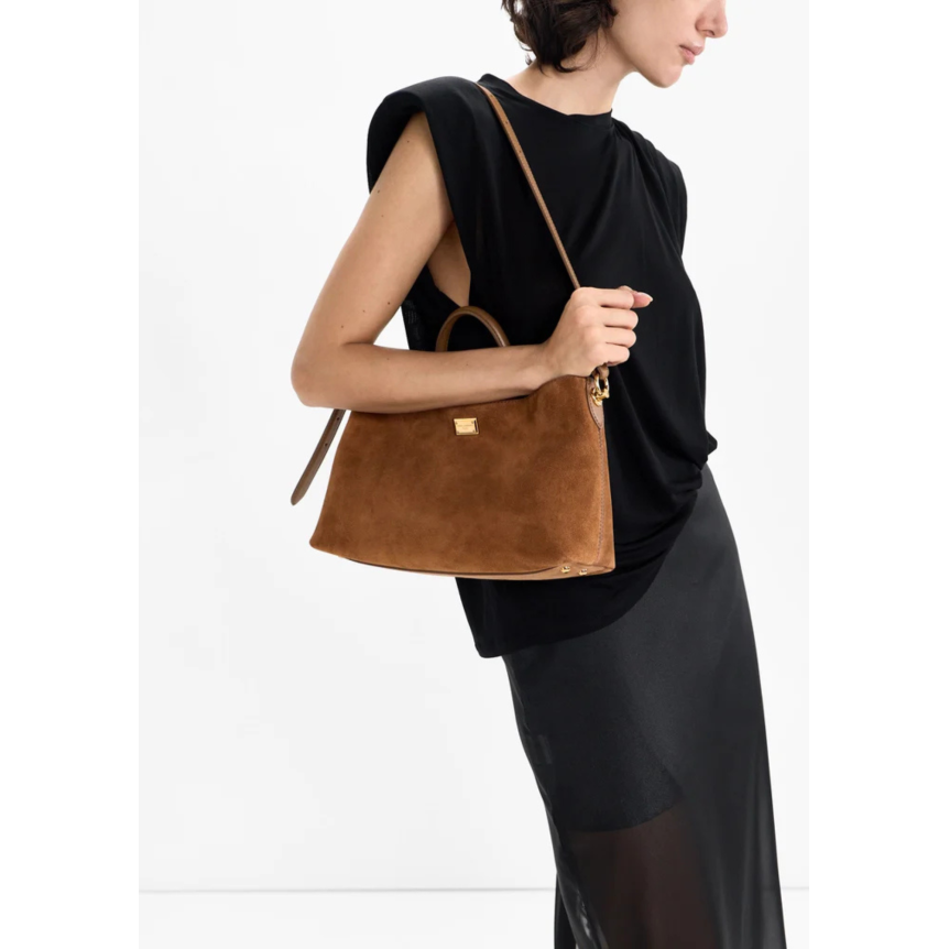 DOLCE & GABBANA Sac à main porté épaule Vittoria en daim marron écureuil