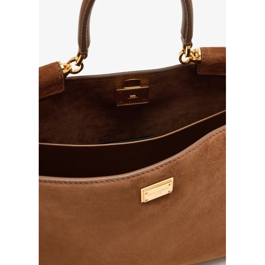 DOLCE & GABBANA Sac à main porté épaule Vittoria en daim marron écureuil