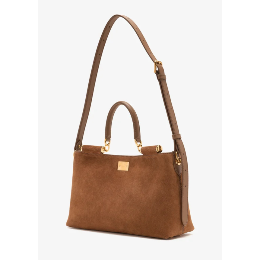 DOLCE & GABBANA Sac à main porté épaule Vittoria en daim marron écureuil