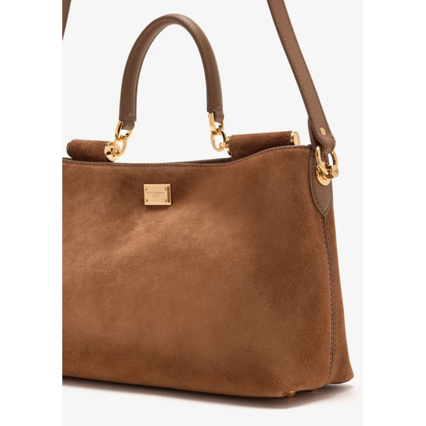 DOLCE & GABBANA Sac à main porté épaule Vittoria en daim marron écureuil