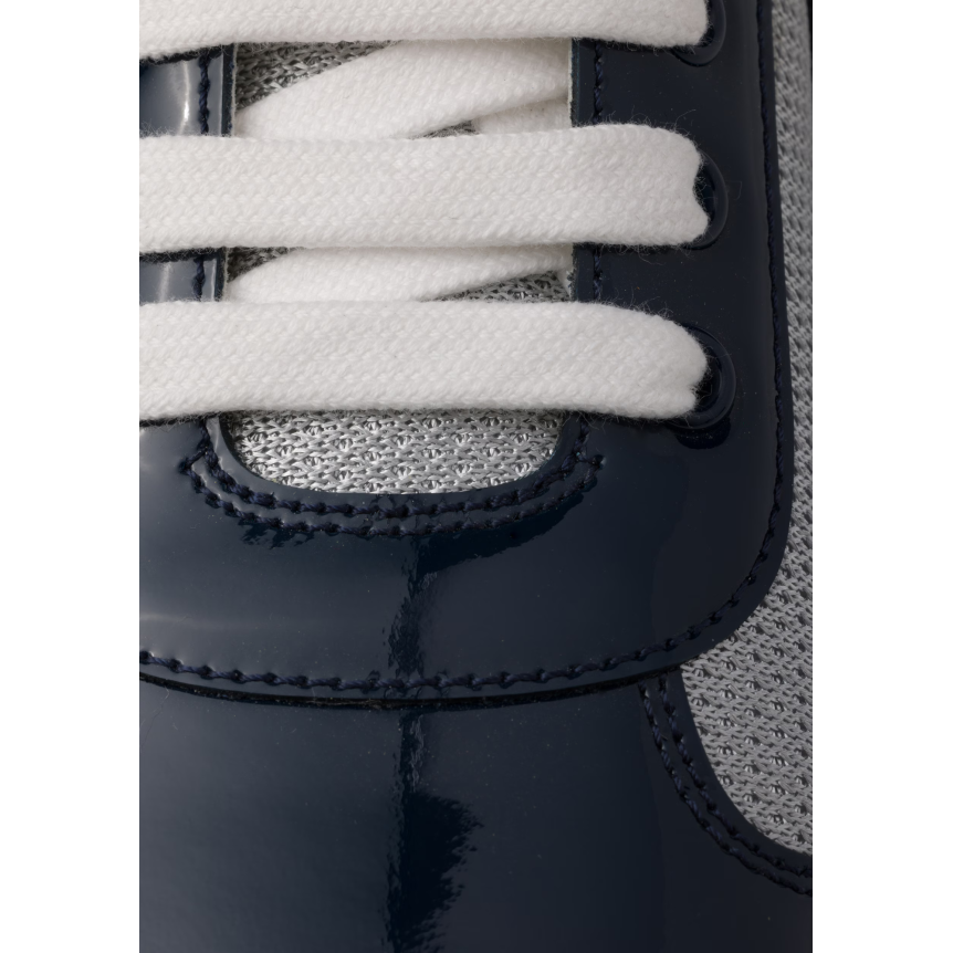 Sneaker PRADA America’s Cup en cuir verni bleu et tissu technique argent