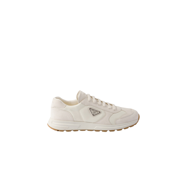 Sneakers PRADA Prax en daim beige et Re Nylon ivoire