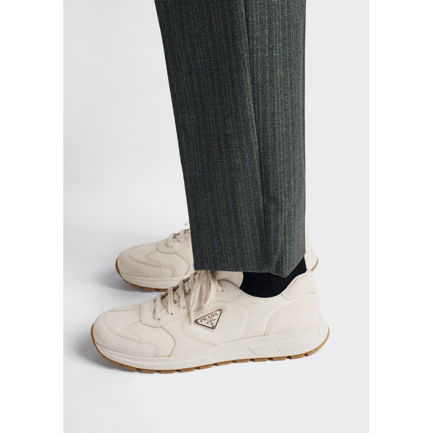 Sneakers PRADA Prax en daim beige et Re Nylon ivoire