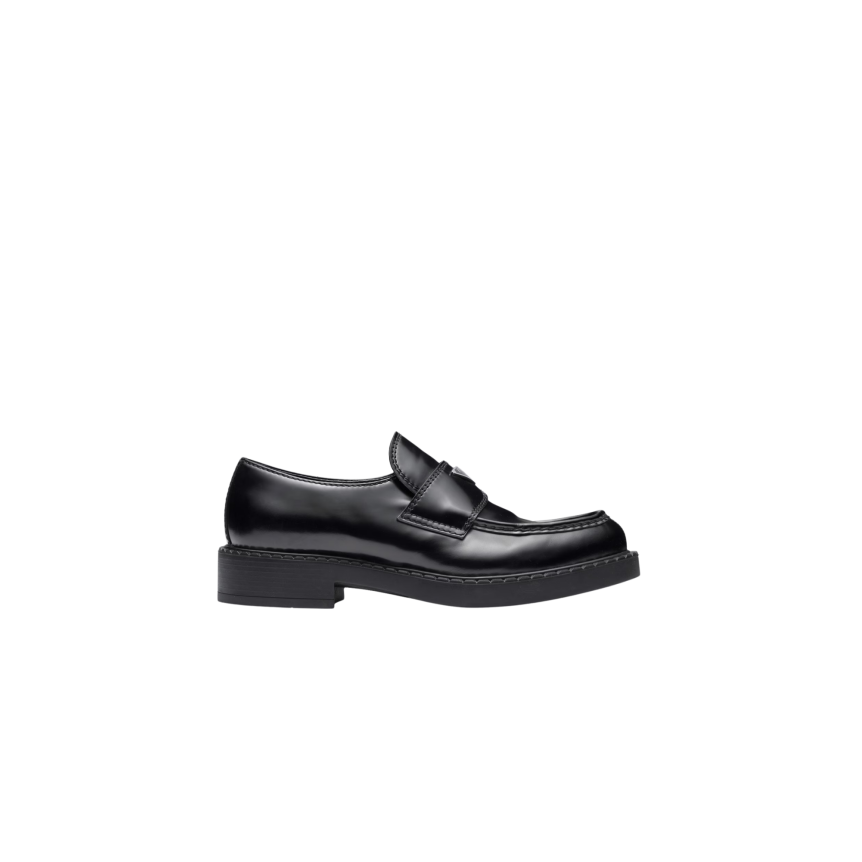 Mocassin PRADA Chocolate en cuir de veau brossé noir logo triangle email