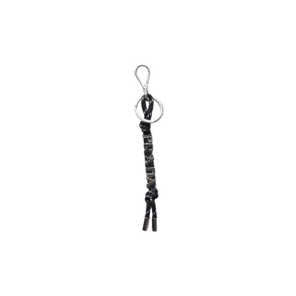 Porte-clés cordon PRADA Speedrock noir logo métal argent