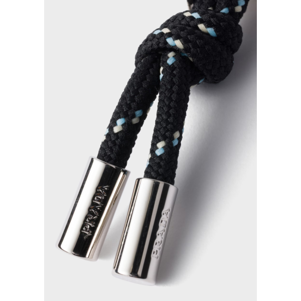 Porte-clés cordon PRADA Speedrock noir logo métal argent