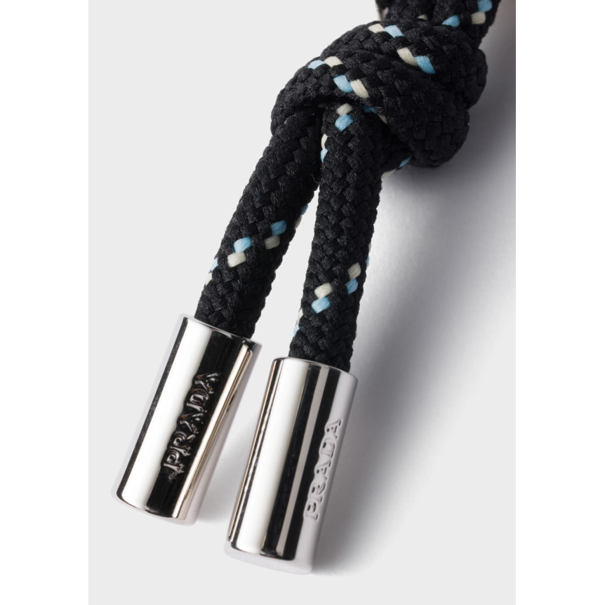 Porte-clés cordon PRADA Speedrock noir logo métal argent