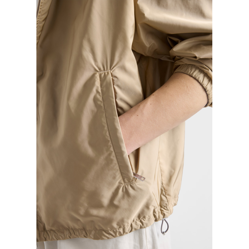 Veste zippée à capuche PRADA en Re nylon camel réversible bleu ciel logo triangle émail