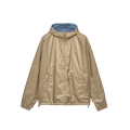 Veste zippée à capuche en Re nylon camel réversible bleu ciel logo triangle émail