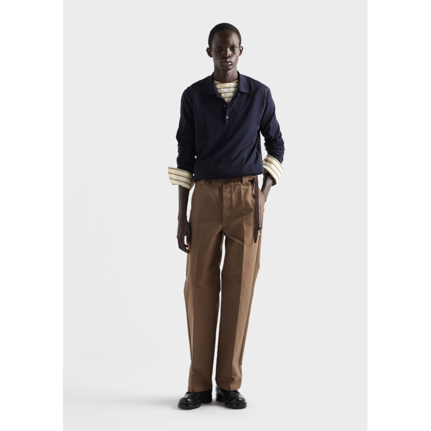 PRADA Pantalon en toile technique Canvas coton mélangé marron