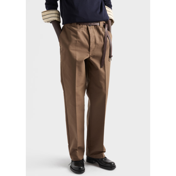 PRADA Pantalon en toile technique Canvas coton mélangé marron