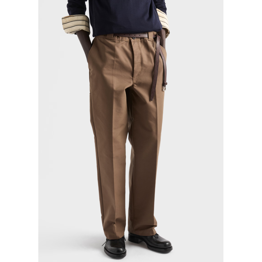 PRADA Pantalon en toile technique Canvas coton mélangé marron