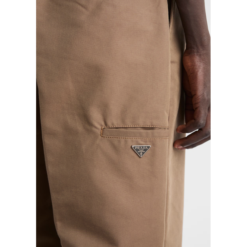 PRADA Pantalon en toile technique Canvas coton mélangé marron