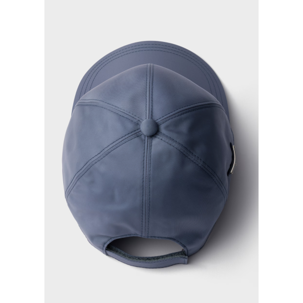 Casquette de baseball PRADA en Re Nylon bleu acier logo triangle métal émail
