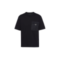 T-shirt col rond en nylon et jersey noir poche zippé Re nylon logo triangle métal émail
