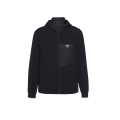 Cardigan zippé à capuche coton noir poche poitrine nylon logo triangle métal émail