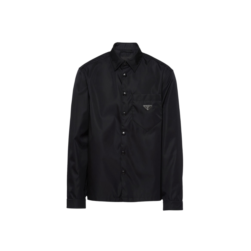 Chemise manche longue à pression PRADA en Re nylon noir poche poitrine