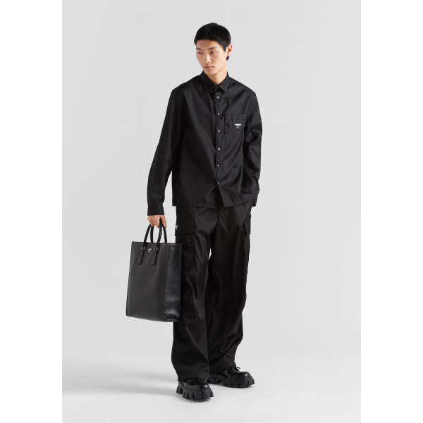 Chemise manche longue à pression PRADA en Re nylon noir poche poitrine