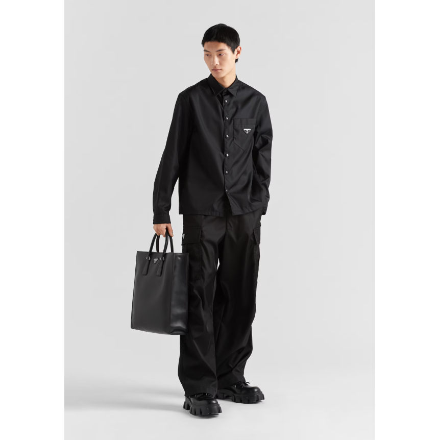 Chemise manche longue à pression PRADA en Re nylon noir poche poitrine