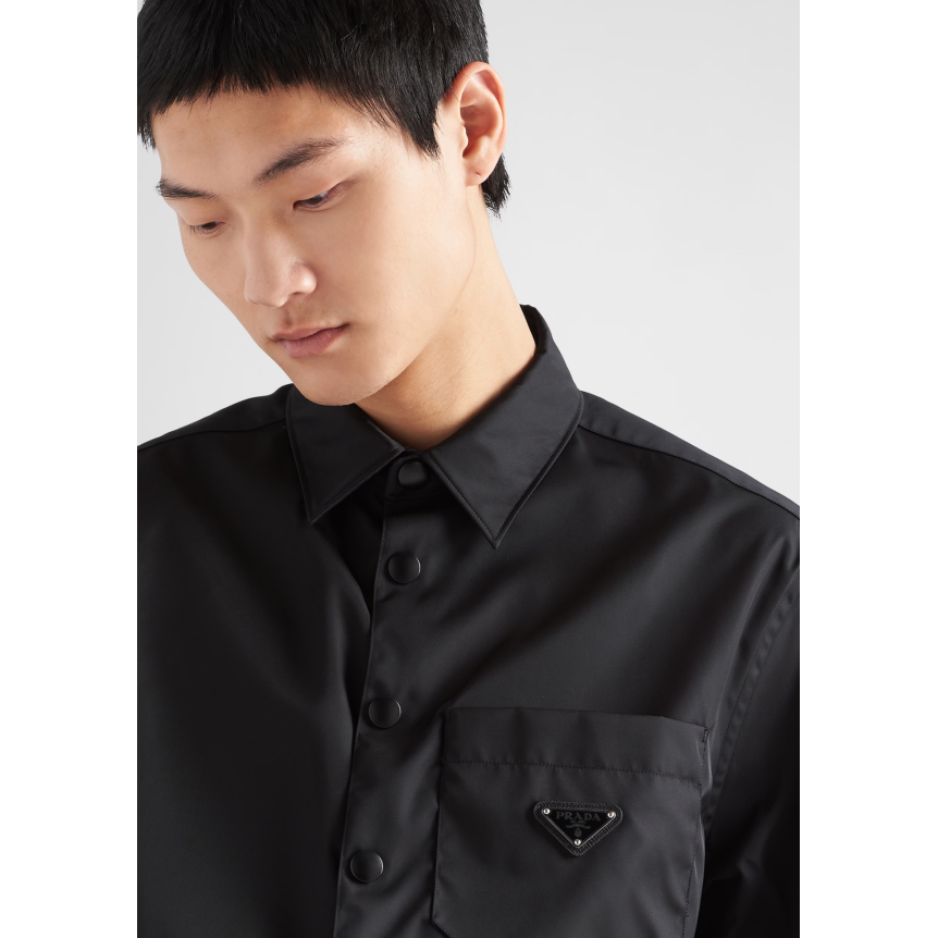 Chemise manche longue à pression PRADA en Re nylon noir poche poitrine