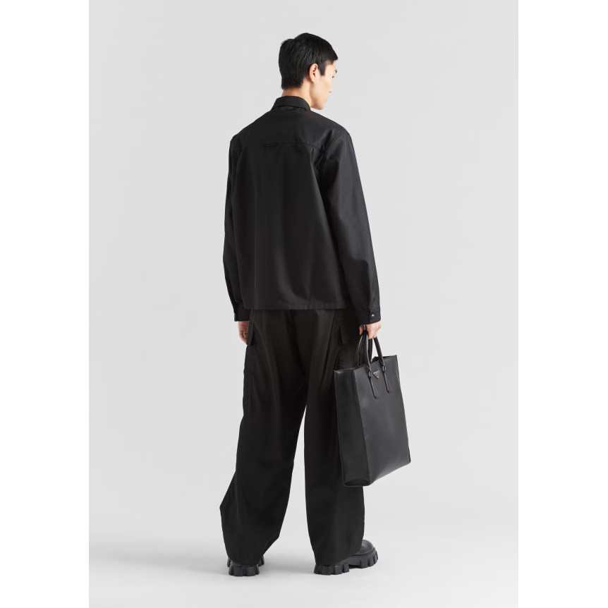 Chemise manche longue à pression PRADA en Re nylon noir poche poitrine