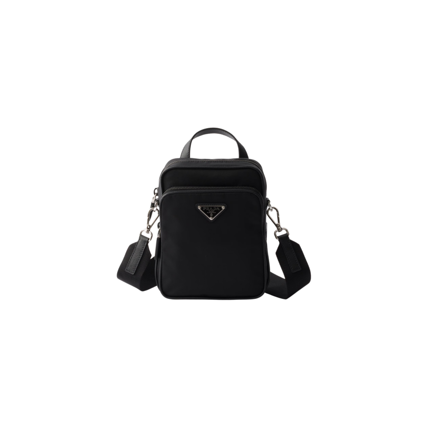 Sac vertical porté épaule PRADA en Re-Nylon et cuir Saffiano noir bandoulière