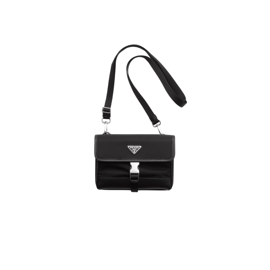 Sac étui smartphone PRADA en Re-Nylon et cuir Saffiano noir bandoulière