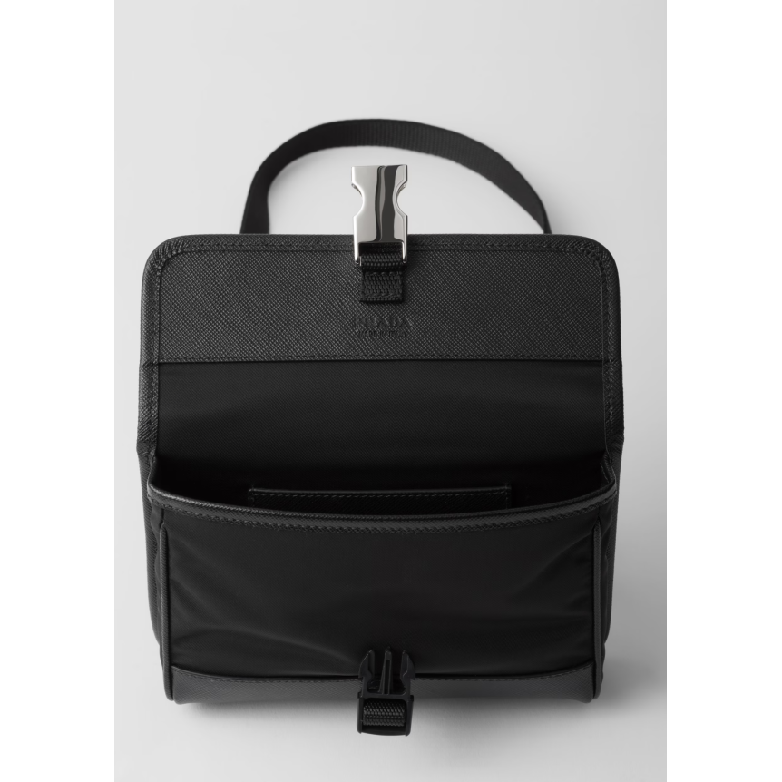 Sac étui smartphone PRADA en Re-Nylon et cuir Saffiano noir bandoulière