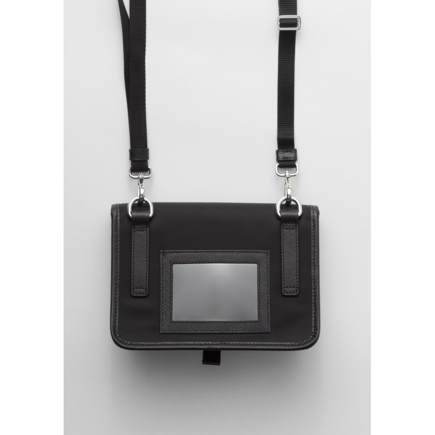 Sac étui smartphone PRADA en Re-Nylon et cuir Saffiano noir bandoulière
