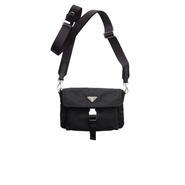Sac étui pour smartphone PRADA en Re Nylon noir bandoulière logo triangle métal émail