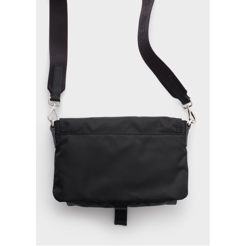 Sac étui pour smartphone PRADA en Re Nylon noir bandoulière logo triangle métal émail