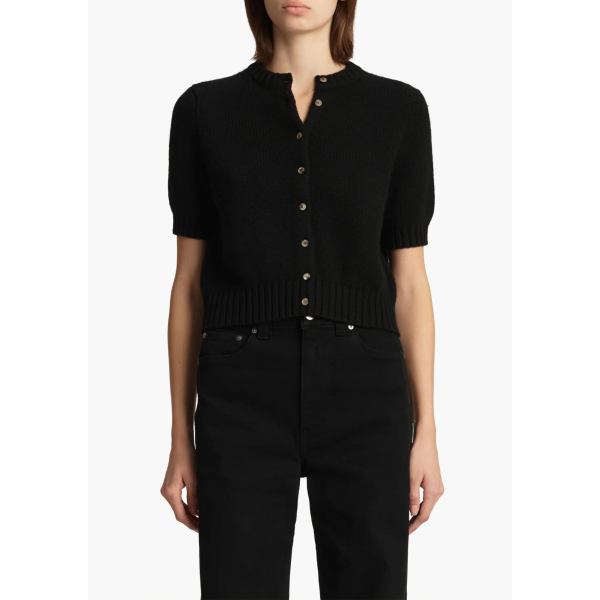Cardigan à bouton KHAITE Nora manche courte col rond cachemire noir