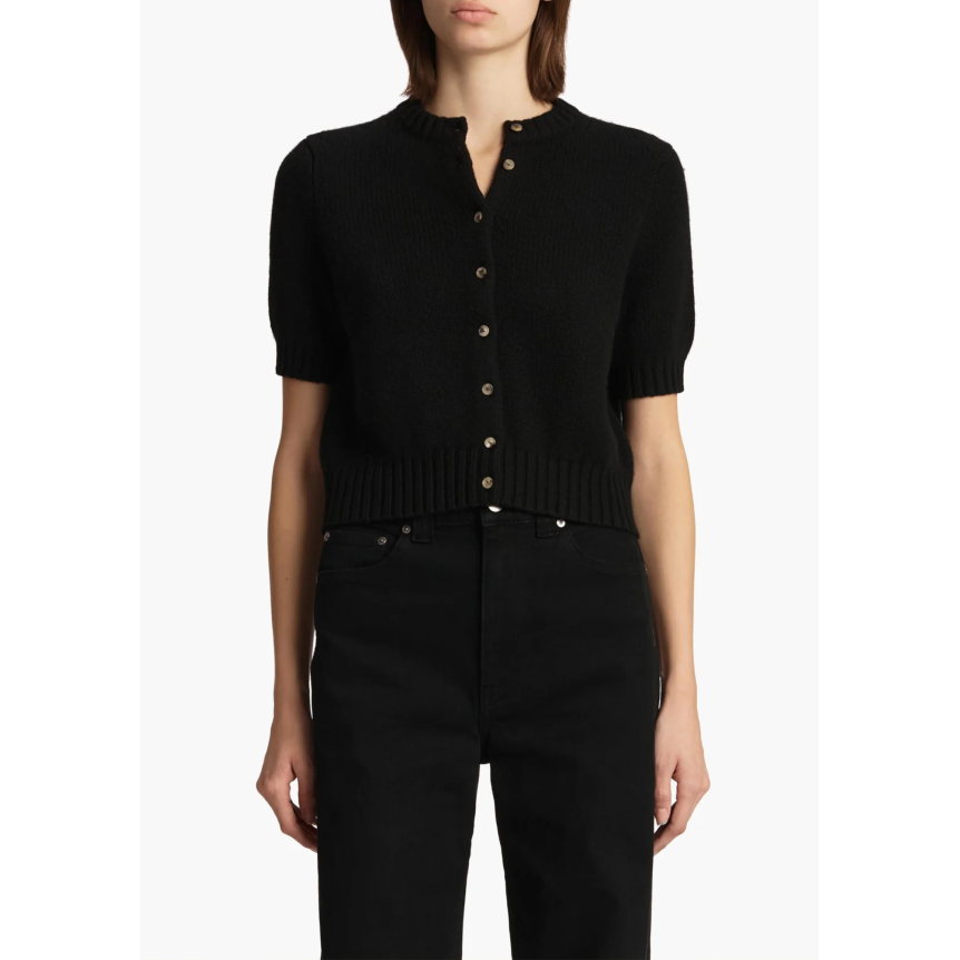 Cardigan à bouton KHAITE Nora manche courte col rond cachemire noir