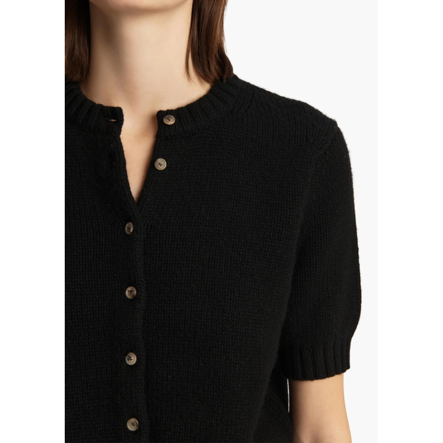 Cardigan à bouton KHAITE Nora manche courte col rond cachemire noir