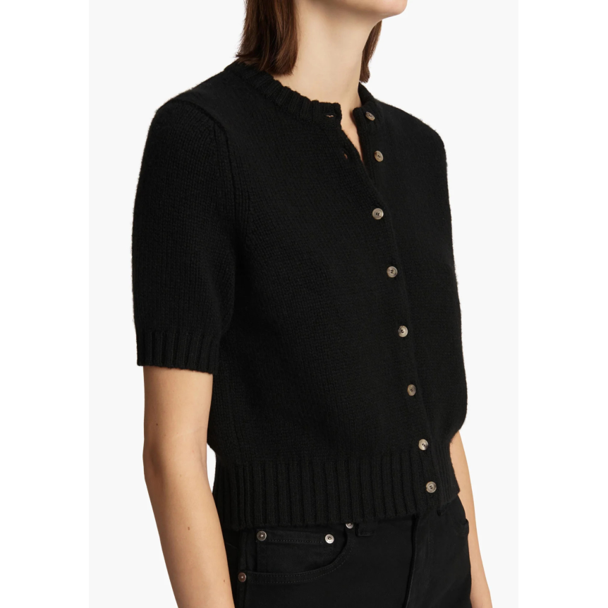 Cardigan à bouton KHAITE Nora manche courte col rond cachemire noir
