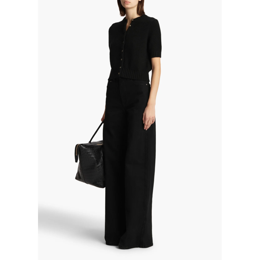 Cardigan à bouton KHAITE Nora manche courte col rond cachemire noir