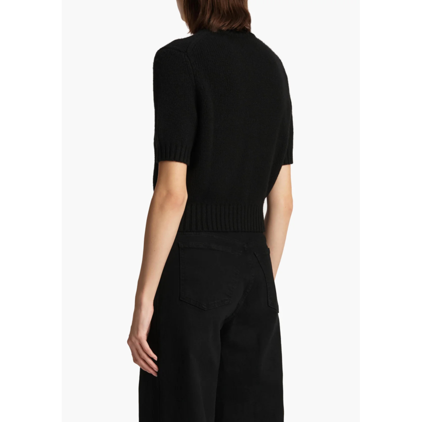 Cardigan à bouton KHAITE Nora manche courte col rond cachemire noir